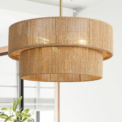 18'' Boho Rattan Chandelier Hand Woven Chandelier Light Fixture