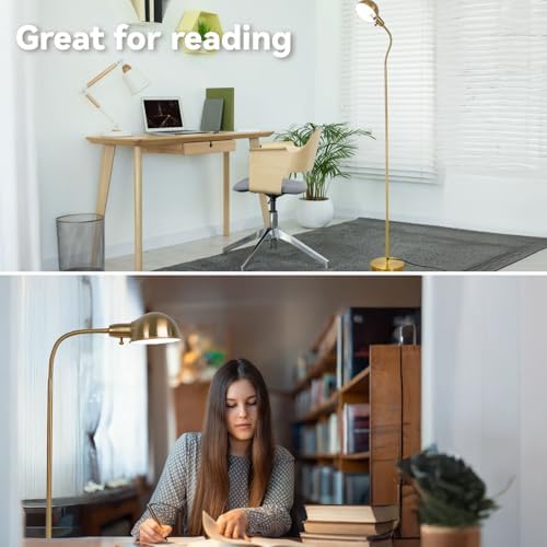 LALISU Modern Metal Reading Floor Lamp, Gold