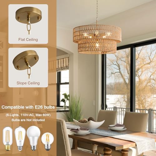 23.6" 6-Light Boho Rattan Chandelier