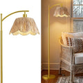 Oneach Arc Floor Lamp, Rattan Boho Shade, Gold Base