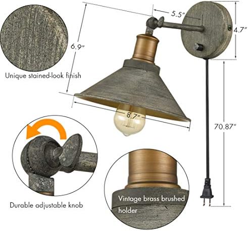 Vintage Industrial Swing Arm Plug-in Wall Sconces, Set of 2