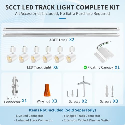 5-Color 6-Light LED Track Lighting Kit, 6.6FT H-Type, White