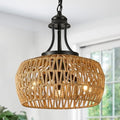 12.6-Inch 3-Light Rattan Chandelier