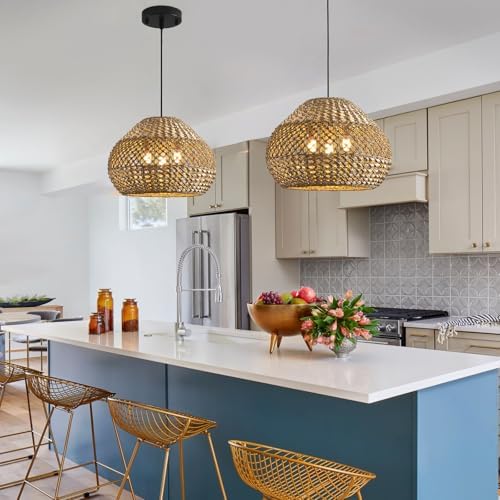 19.29” 3-Light Woven Rattan Pendant Light