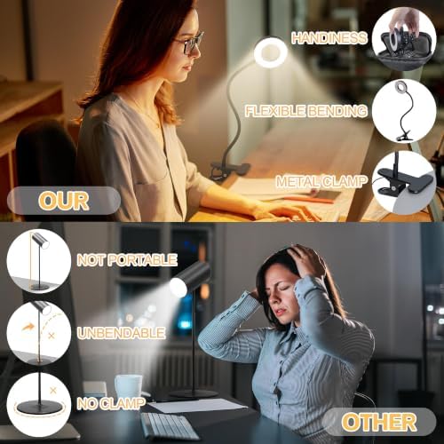 Foneso Clip-On Desk Lamp, 48 LEDs, Black