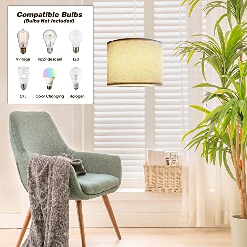 KUAUGST Plug in Pendant Light, 15 FT Cord, Beige