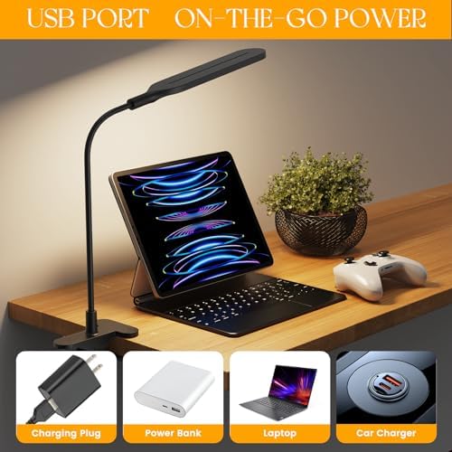 LED Clip-On Lamp, 3 Color Modes, 10 Brightness Levels