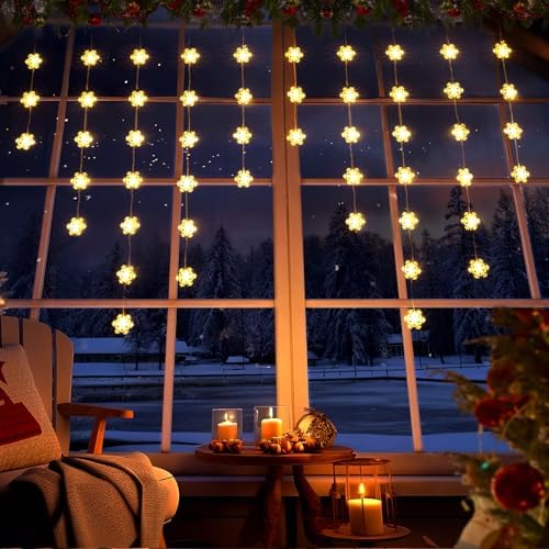Quntis 50 LED Snowflake Christmas Window Lights, Warm White