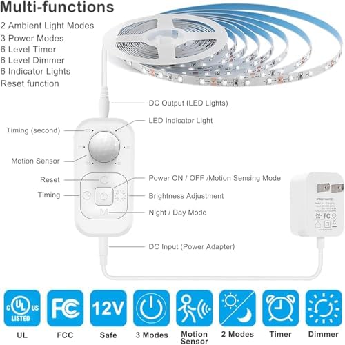 Plug-in Motion Sensor LED Strip Lights with Power Adapter