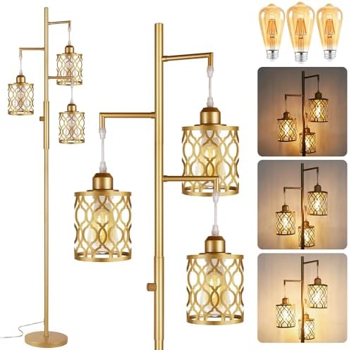 ROTTOGOON 68" Dimmable Gold Floor Lamp, 3-Light