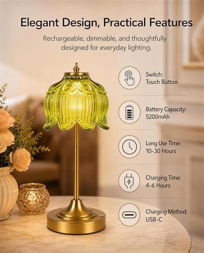 Lotus Flower Cordless Rechargeable Table Lamp, 3 Color Modes