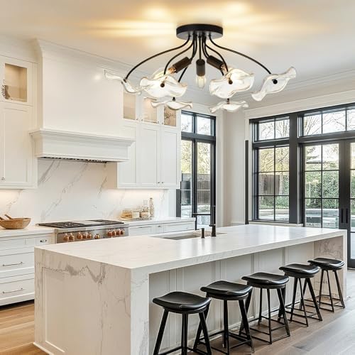 3-Light Modern Black Semi Flush Mount Ceiling Light Fixture