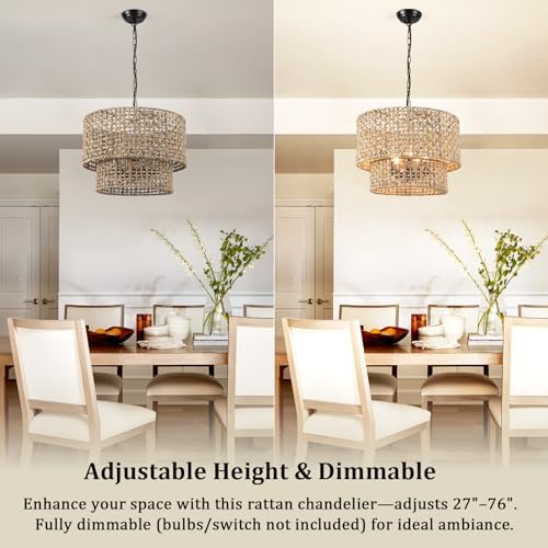 18.9" 5-Light Rattan Drum Chandelier