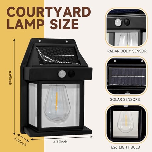 Black Solar Motion Sensor Wall Lights, 3 Modes