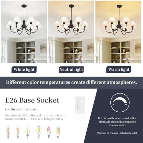 6-Light Modern Black Industrial Farmhouse Chandelier