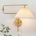 Gold Swing Arm Wall Sconces, Set of 2, Pleated Shade