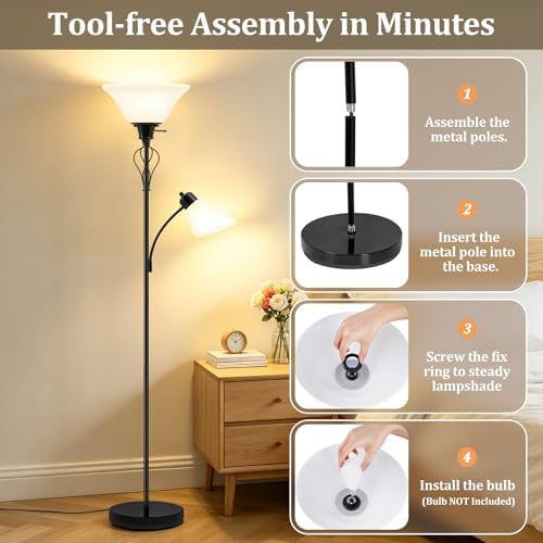 70" Tall Torchiere Floor Lamp, Plastic Shade
