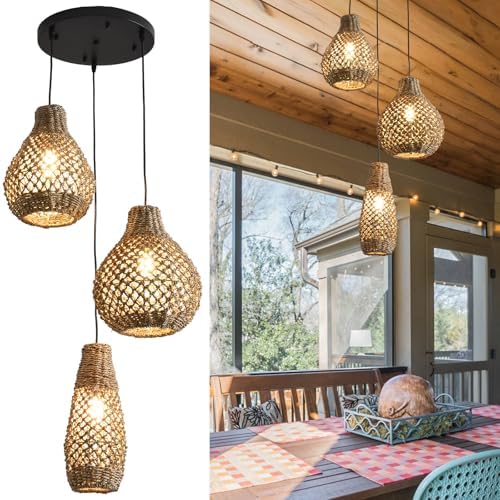 3-Light Rattan Pendant Light Fixture