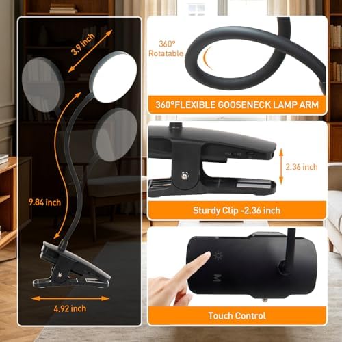 Cordless Rechargeable 360° Gooseneck Clip-On Desk Lamp