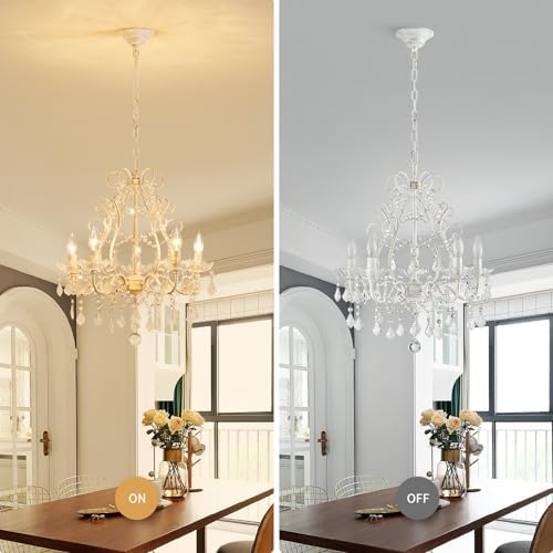 WUZUPS 5-Light Crystal Chandelier, Rustic White