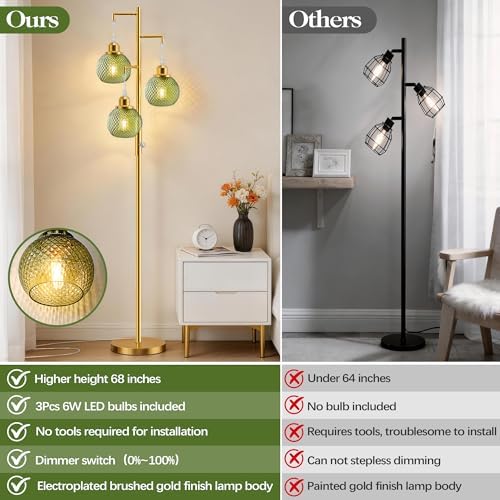 Modern Glass Floor Lamp, 3-Light Standing Lamp, Green