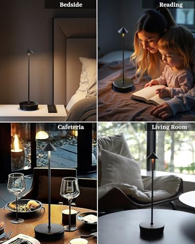 Black Cordless Rechargeable Table Lamp, 7200mAh
