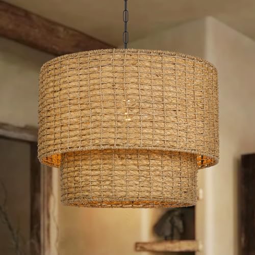 Arturesthome 23.62" Natural Rattan Drum Chandelier
