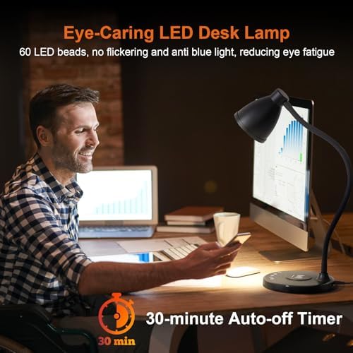 BOHON Desk Lamp, USB C+A Charging Ports, Black