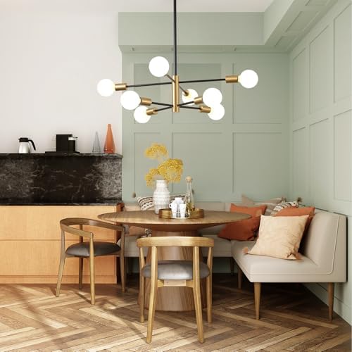 KAISITE 8-Light Black and Gold Sputnik Chandelier