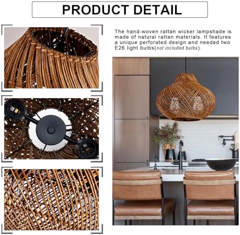 Boho Rattan Chandelier, Brown