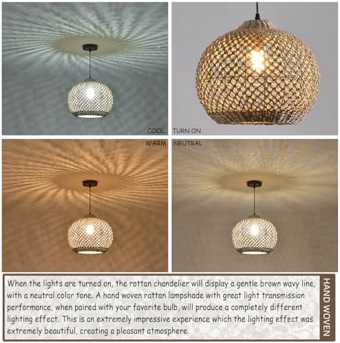 13.79" Rattan Farmhouse Pendant Light