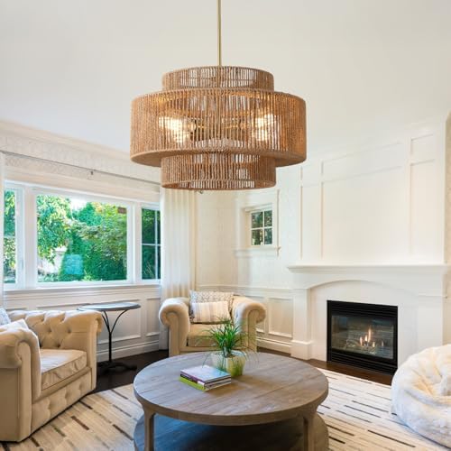 17.7" Boho Rattan Chandelier, 4-Light