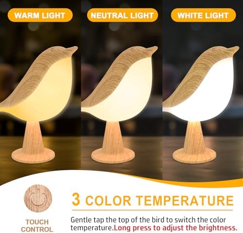 Deogos Small Bird Desk Lamp, Rechargeable, 3 Color Temperature