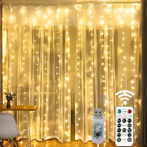 HOME LIGHTING 300 LED Curtain String Lights, Warm White