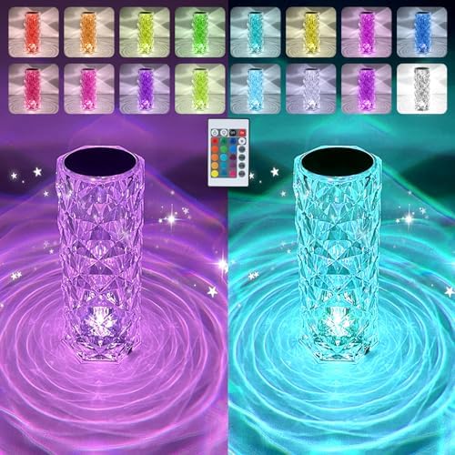 2 Pack Crystal Table Lamps, USB Rechargeable