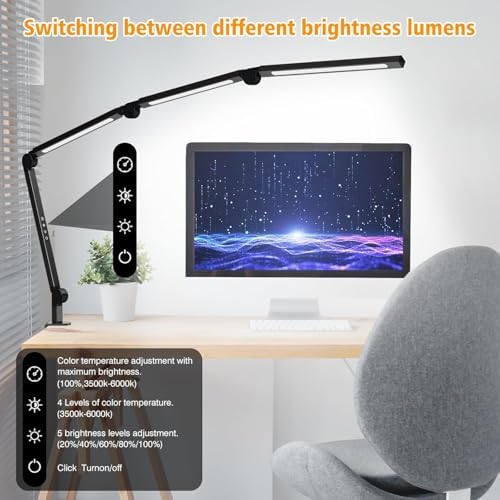 AILBTON LED Desk Lamp with Clamp, Adjustable Swing Arm