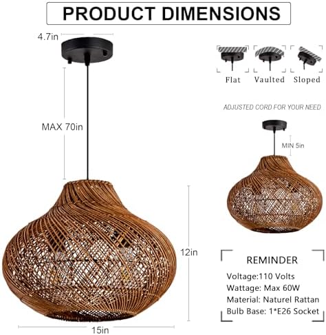 Boho Rattan Chandelier, Brown