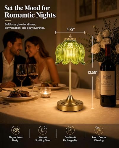 Lotus Flower Cordless Rechargeable Table Lamp, 3 Color Modes
