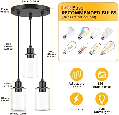 MAXvolador Industrial 3-Light Clear Glass Pendant Light