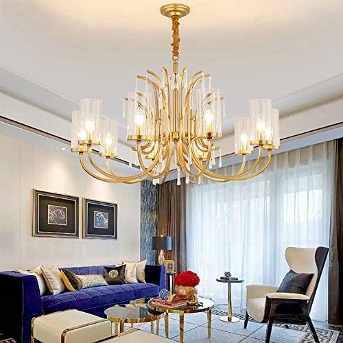 E14 Gold Glass Chandelier, 6 Heads