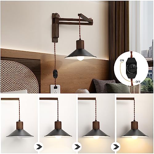 maesta Plug-in Wood Swing Arm Wall Sconce