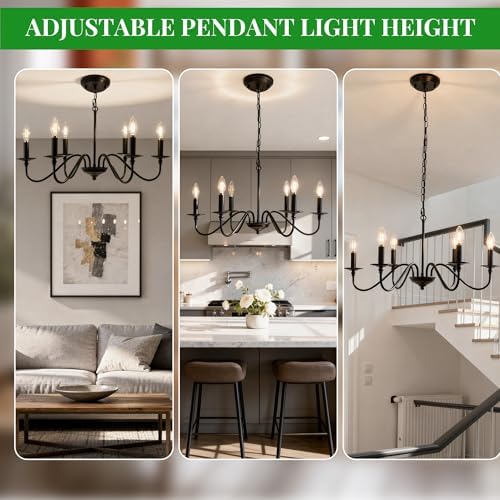 Phaosio Black 6-Light Farmhouse Candle Chandelier