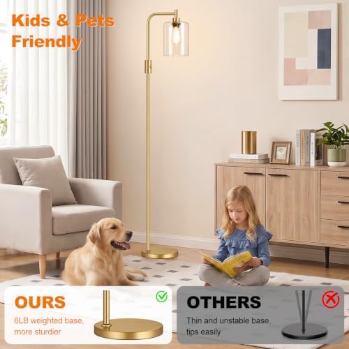 Dimmable Gold Glass Floor Lamp with LED Bulb