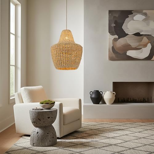 Modern Rattan Dome Pendant Light, 19 in. Natural