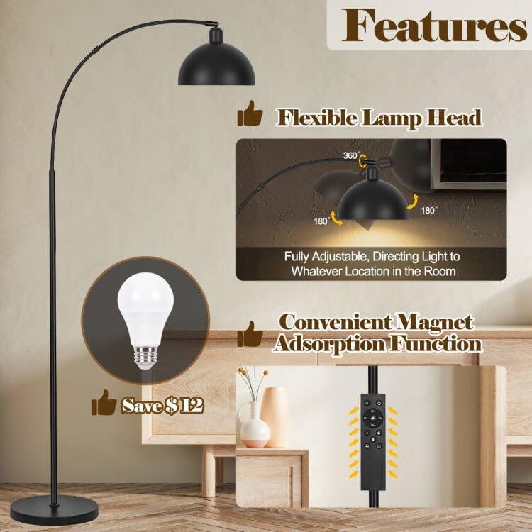 Black Arc Floor Lamp, Dimmable, 2700-6000K