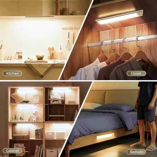 4 Pack Rechargeable Motion Sensor Under Cabinet Lights, Warm Light