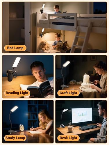 Clip on Light,9 Brightness+5 Color Rechargeable Lamp,48 LED Small Desk