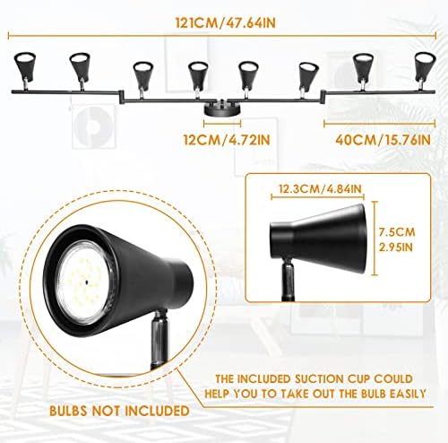 LABOREDUCER Flexible Track Lighting Fixture, 8-Light, Matte Black
