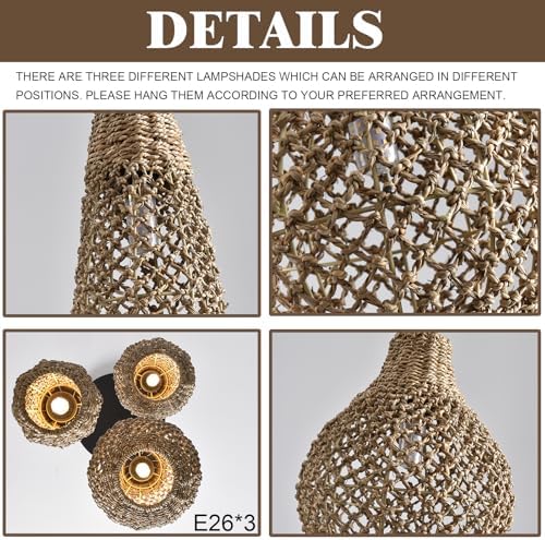 3-Light Rattan Pendant Light Fixture