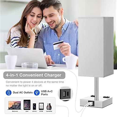 Touch Dimmable Bedside Table Lamp with USB C+A